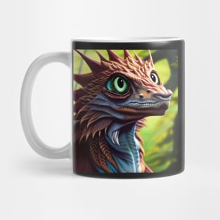 Baby Blue and Red Dragon with Big Green Eyes in Jungle Mug